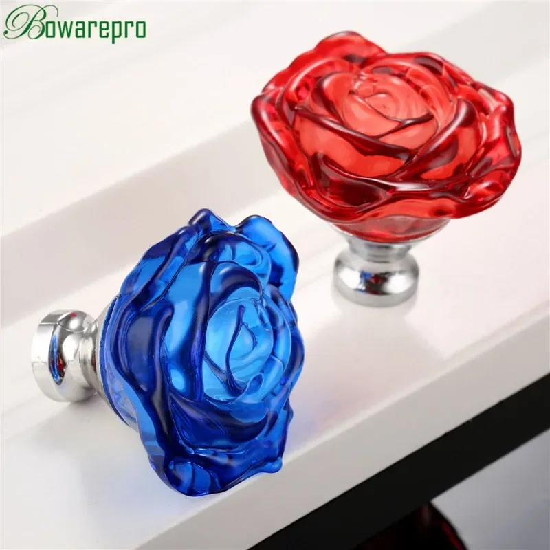 Furniture Hardware Supply - bowarepro 50MM Crystal Rose Glass Handle
